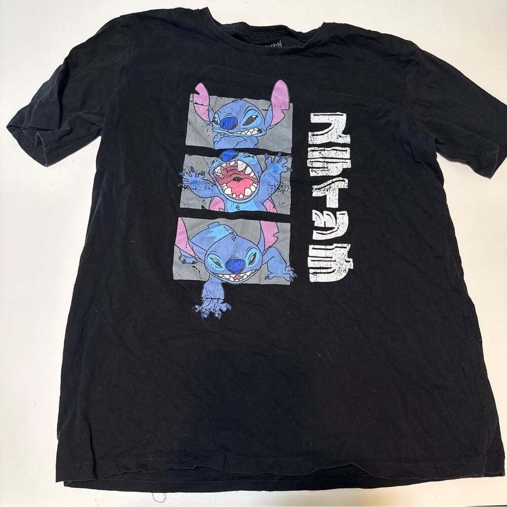 Disney Stitch Japanese Text Graphic T-Shirt Black